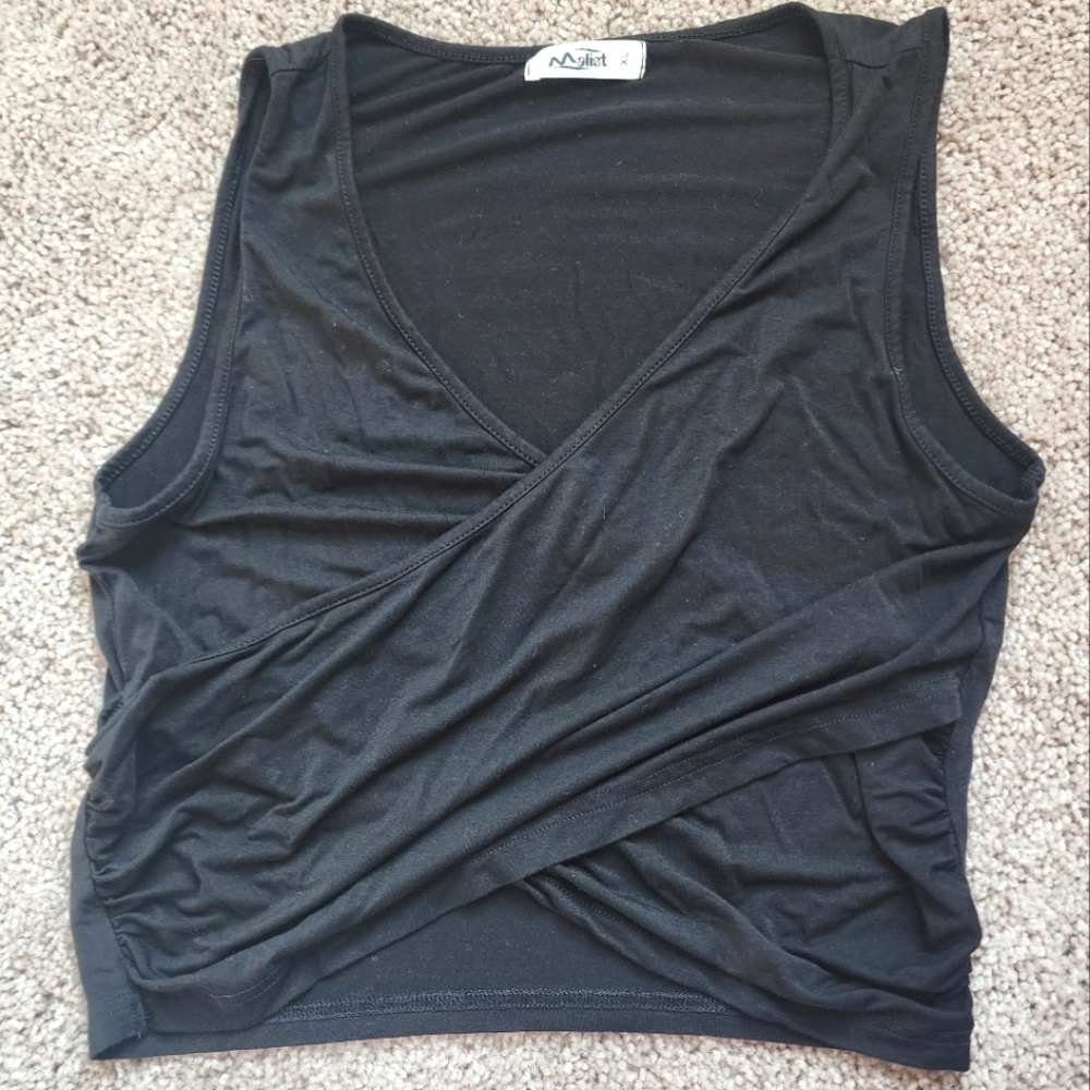 Black Sleeveless Wrap Top